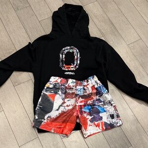Vibrant Kids' Black Hoodie and Multicolor Shorts Set